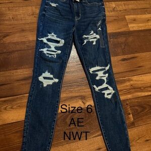 American Eagle Outfitters Blue Skinny Jeans with Distressed Design